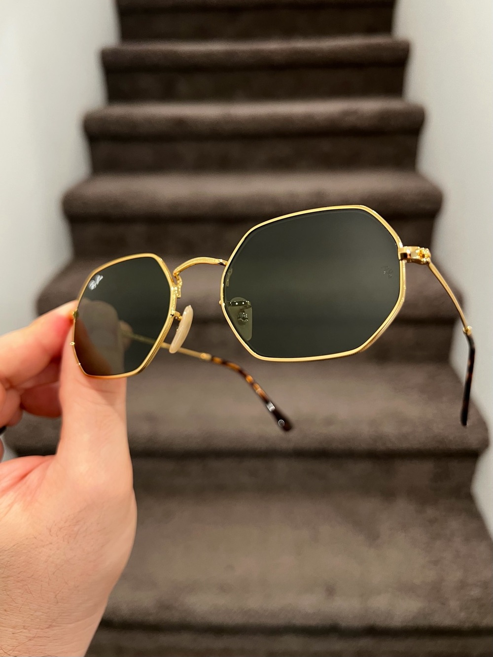 NEW Ray-Ban Octagon Gold Frame G-15 Lens RB3556N 53-21 With Pouch